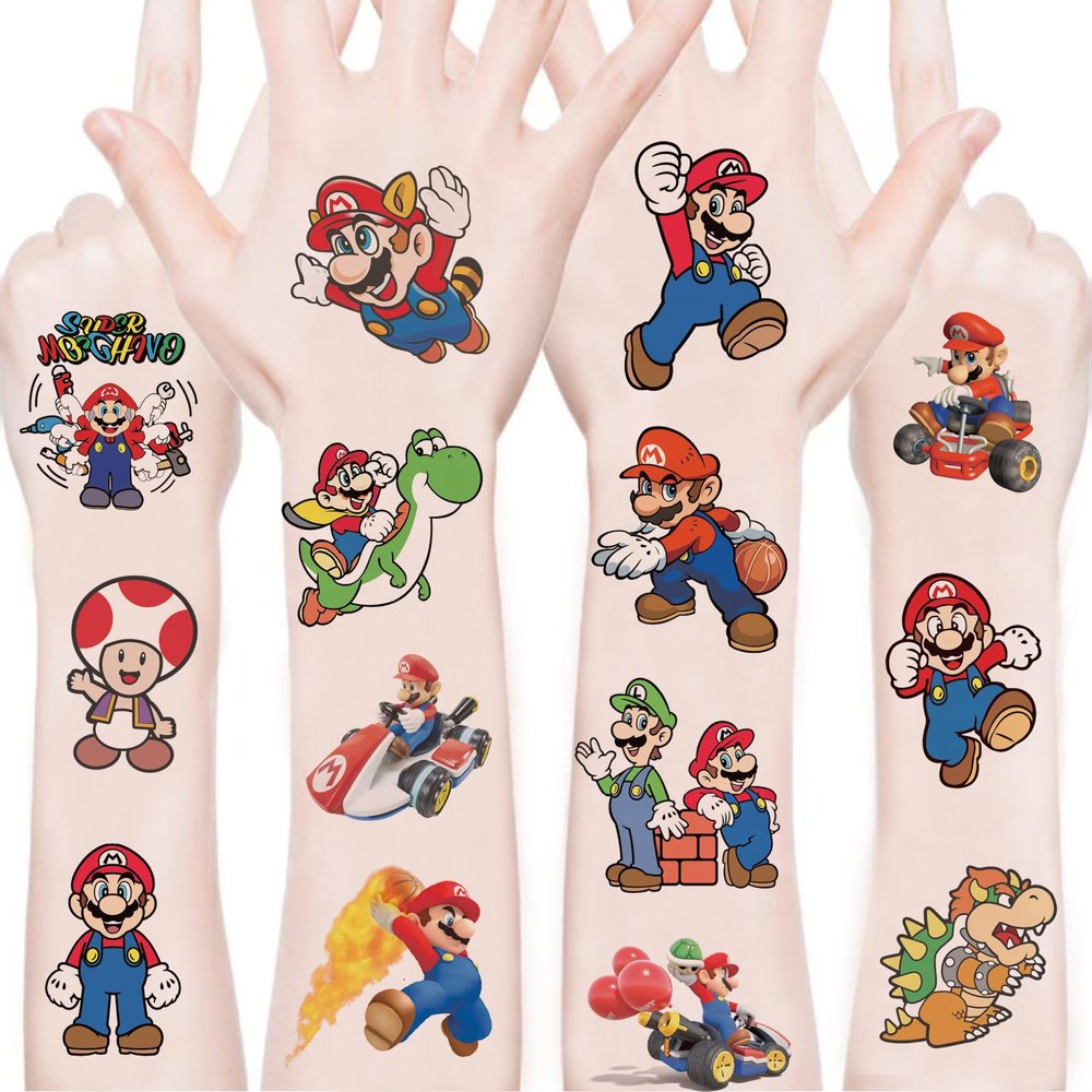 100Sheets Mario Temporary Tattoos for Kids,Cartoon Mario Temporary Tattoos Gift For Fan Birthday Party Decorations for Girl Boys Home Activity Class Prizes Carnival Christmas Rewards