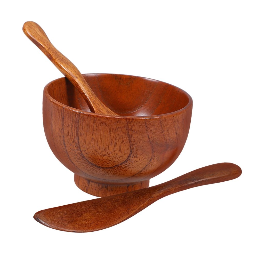 BCOATH Natural Facial Mask Mixing Bowl Wooden Spa Tools Applicator Spoon Spatula for Skincare