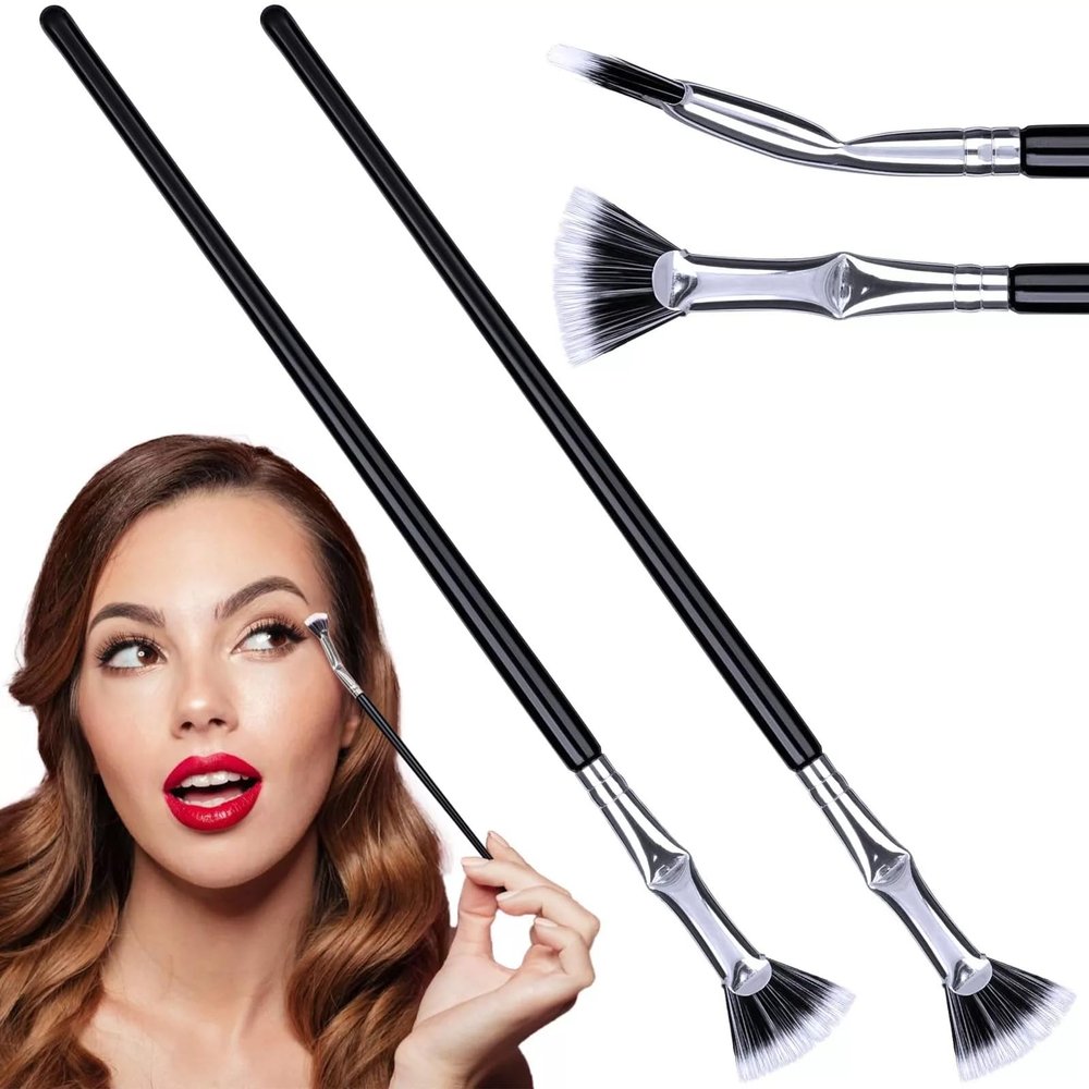 2 Pcs Black Folding Angle Lash Brush, Folding Angle Scalloped Lash Brush for Daily Makeup, Eyelash Comb Separator Makeup Tool for Eye Makeup