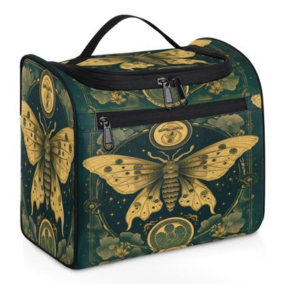 Adornori Bohemian Vintage Butterfly Travel Toiletry Bag for Men and Women, Large Hanging Makeup Bag Organizer Toiletries Bag for Travel, Retro Butterfly Cosmetic Bag with Handle