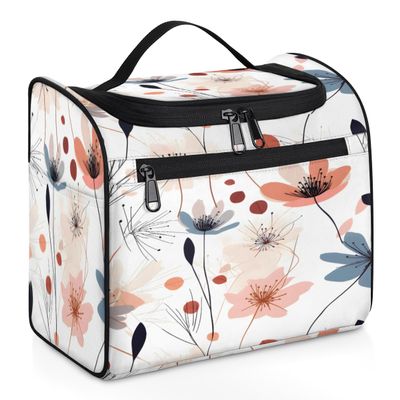 Adornori Floral Travel Toiletry Bag for Men and Women, Large Hanging Makeup Bag Organizer Toiletries Bag for Travel, Floral Cosmetic Bag with Handle