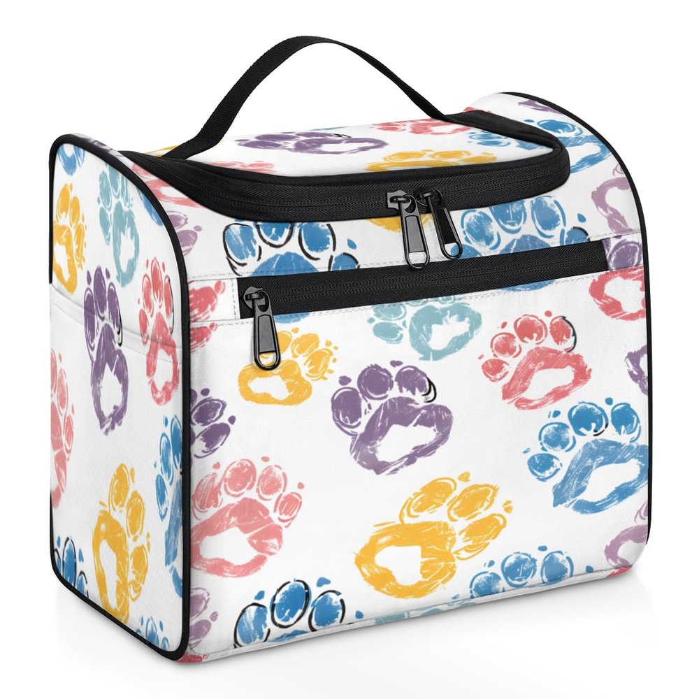 Adornori Paw Print Travel Toiletry Bag for Men and Women, Large Hanging Makeup Bag Organizer Toiletries Bag for Travel, Paw Print Pet Animal Cosmetic Bag with Handle