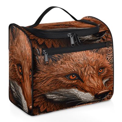 Adornori Funny Fox Travel Toiletry Bag for Men and Women, Large Hanging Makeup Bag Organizer Toiletries Bag for Travel, Animal Theme Cosmetic Bag with Handle
