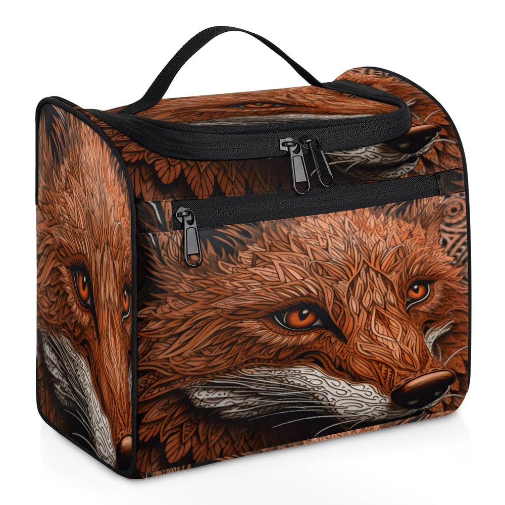 Adornori Funny Fox Travel Toiletry Bag for Men and Women, Large Hanging Makeup Bag Organizer Toiletries Bag for Travel, Animal Theme Cosmetic Bag with Handle
