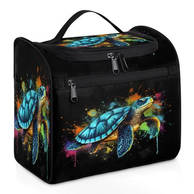 Adornori Colorful Travel Toiletry Bag for Men and Women, Large Hanging Makeup Bag Organizer Toiletries Bag for Travel, Sea Turtle Cosmetic Bag with Handle