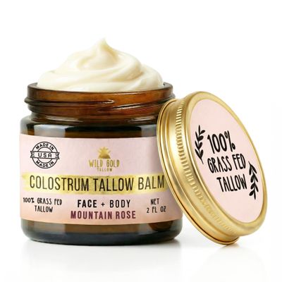 100% Grass Fed Tallow Balm with First Colostrum, Rose Oil & Emu Oil - Handmade in USA Whipped Beef Tallow for Face and Body, Beef Tallow for Skin Tallow Moisturizer (Mountain Rose) Scent