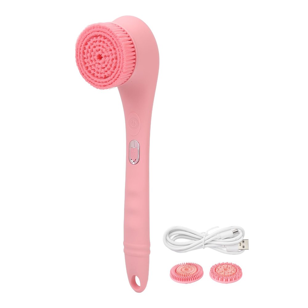 AE-8386 Electric Body Brush Set - 360 Rotating Long Handle Shower Brush with Soft & Design - Pink