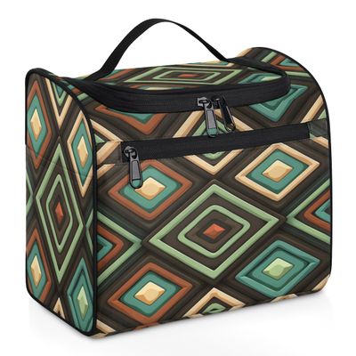 Adornori Geometric Shapes Travel Toiletry Bag for Men and Women, Large Hanging Makeup Bag Organizer Toiletries Bag for Travel, Mid Century Modern Cosmetic Bag with Handle