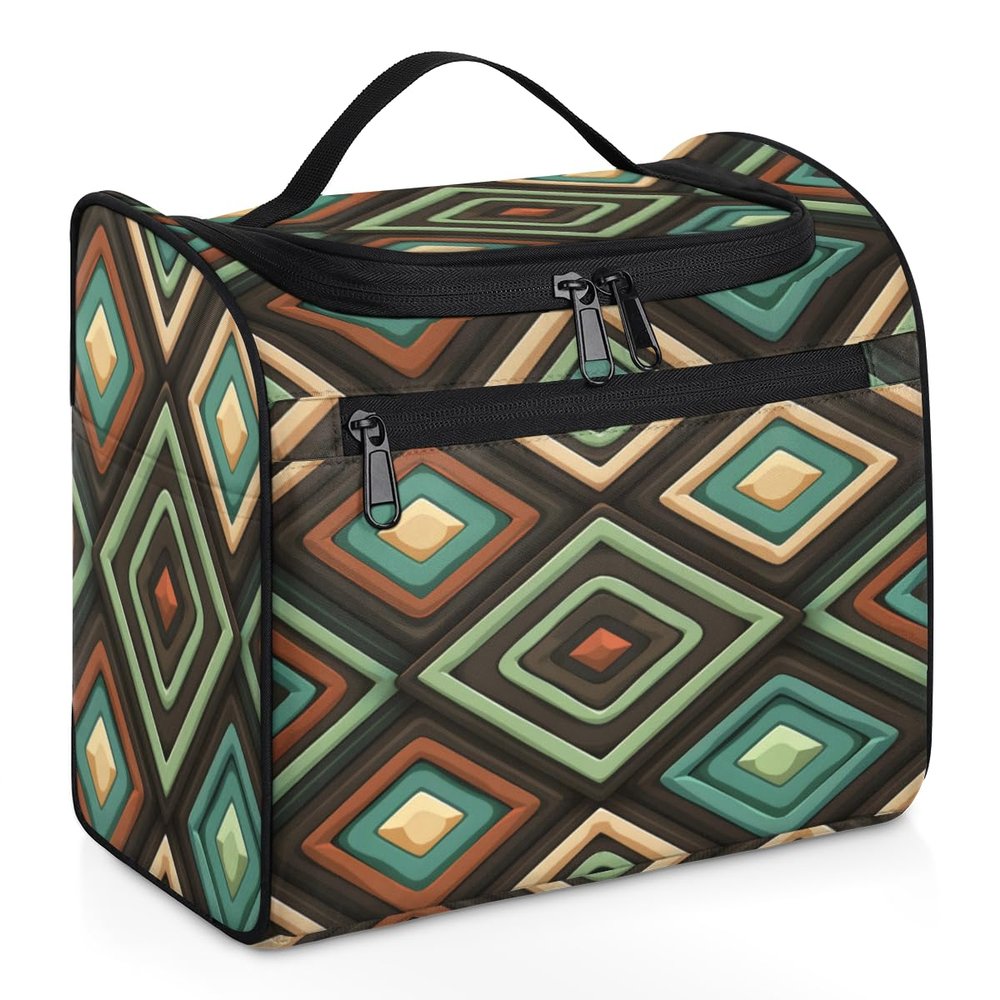 Adornori Geometric Shapes Travel Toiletry Bag for Men and Women, Large Hanging Makeup Bag Organizer Toiletries Bag for Travel, Mid Century Modern Cosmetic Bag with Handle
