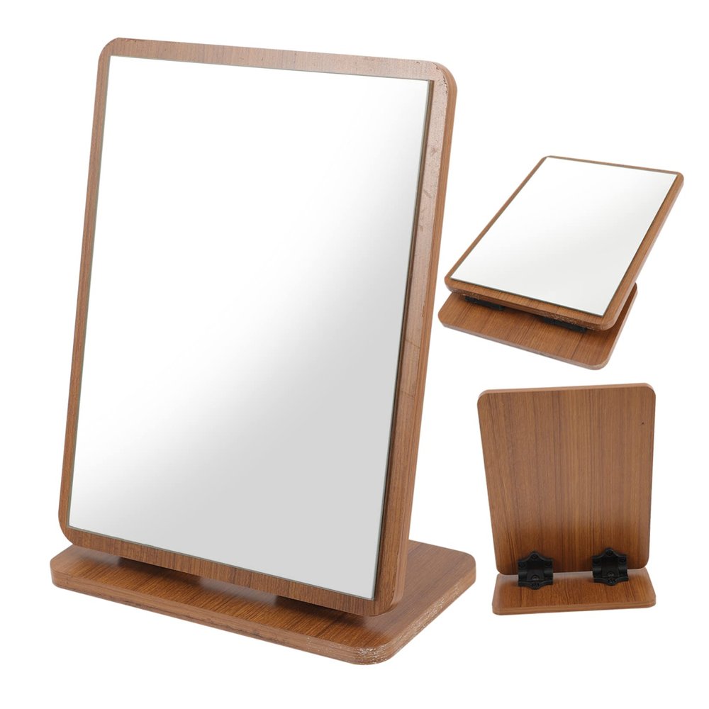 ABOOFAN Adjustable Makeup Vanity Mirror Swivel Base 360-Degree Rotation Table Mirror for Bedroom and Bathroom Wooden Stand Aesthetic Desk Decor