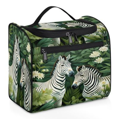 Adornori Zebra Travel Toiletry Bag for Men and Women, Large Hanging Makeup Bag Organizer Toiletries Bag for Travel, Jungle Zebra Cosmetic Bag with Handle