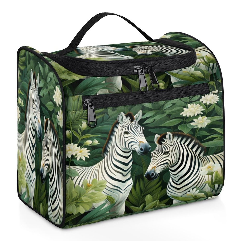 Adornori Zebra Travel Toiletry Bag for Men and Women, Large Hanging Makeup Bag Organizer Toiletries Bag for Travel, Jungle Zebra Cosmetic Bag with Handle