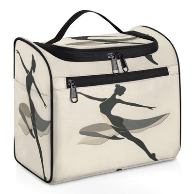 Adornori Ballerina Travel Toiletry Bag for Men and Women, Large Hanging Makeup Bag Organizer Toiletries Bag for Travel, Dance Ballet Cosmetic Bag with Handle