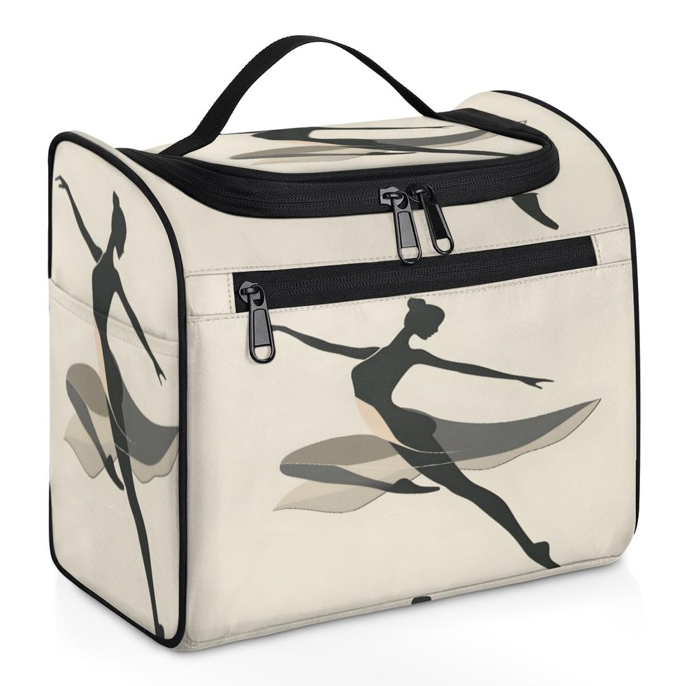 Adornori Ballerina Travel Toiletry Bag for Men and Women, Large Hanging Makeup Bag Organizer Toiletries Bag for Travel, Dance Ballet Cosmetic Bag with Handle
