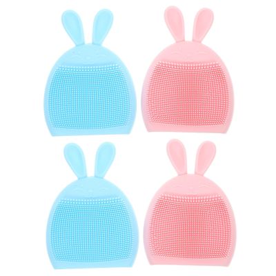 COMPUKAS 4Pcs Cartoon Silicone Face Scrubber Brush Soft Exfoliating Facial Cleansing Brushes for Oily Skin Convenient Travel Material for Daily Skincare
