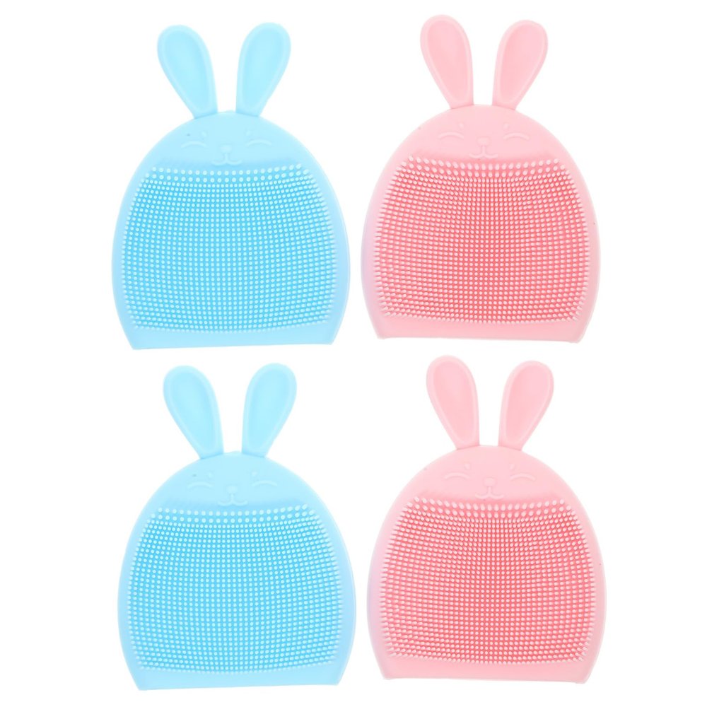COMPUKAS 4Pcs Cartoon Silicone Face Scrubber Brush Soft Exfoliating Facial Cleansing Brushes for Oily Skin Convenient Travel Material for Daily Skincare
