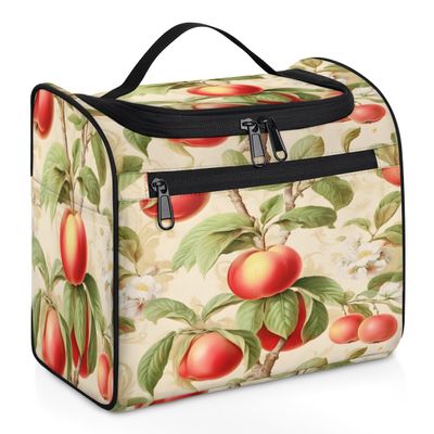 Adornori Apples Fruits Travel Toiletry Bag for Men and Women, Large Hanging Makeup Bag Organizer Toiletries Bag for Travel, Apples Leaves Cosmetic Bag with Handle