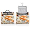 Adornori Floral Travel Toiletry Bag for Men and Women, Large Hanging Makeup Bag Organizer Toiletries Bag for Travel, Orange White Flowers Cosmetic Bag with Handle view 4