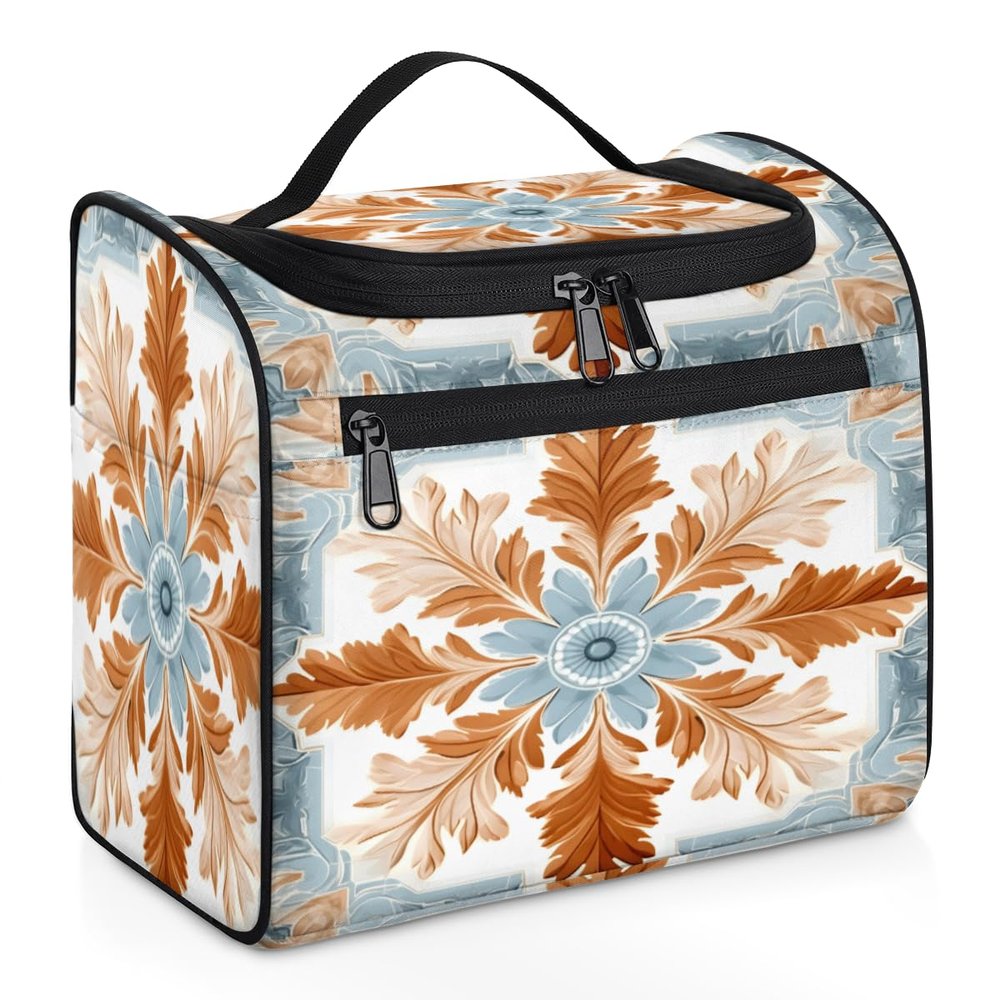 Adornori Retro Flower Travel Toiletry Bag for Men and Women, Large Hanging Makeup Bag Organizer Toiletries Bag for Travel, Boho Flowers Cosmetic Bag with Handle
