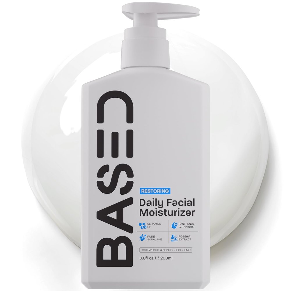 BASED Men's Daily Face Moisturizer - Daily Facial Moisturizer with Squalane & Rosehip Oil - Strengthens Skin Barrier - All Skin Types (6.8 Fl Oz Pack of 1)