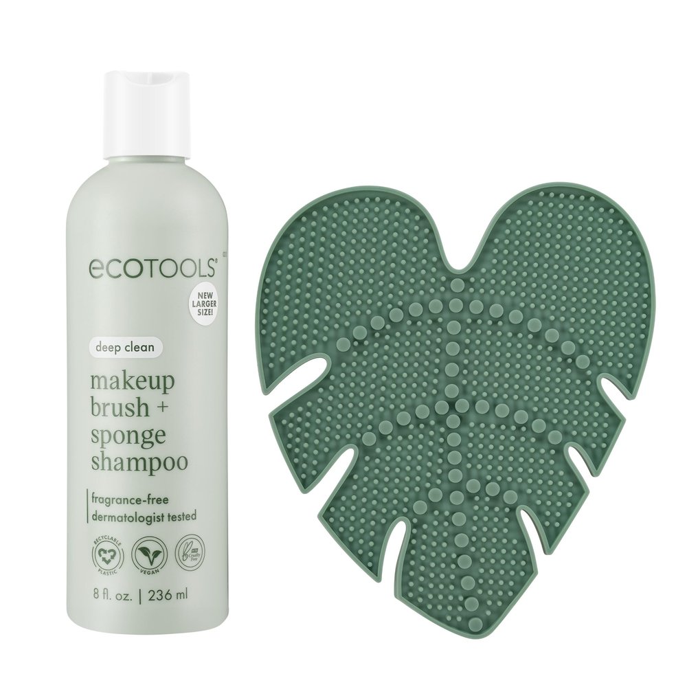EcoTools Makeup Brush Cleansing Pad + Deep Clean Shampoo Bundle, Brush Cleaner Mat & Makeup Brush Cleanser For Deep Cleaning Tools, Clean Formula, Cruelty-Free, & Vegan, 2 Piece Set