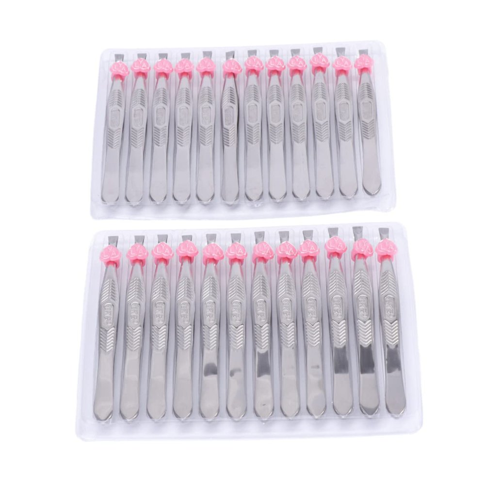 Beaupretty 24pcs Stainless Steel Flat Tip Tweezers Eyebrow Tweezers Hair Removal for Eyebrow Grooming