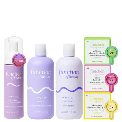 Function of Beauty Zero Gravity Styling Mousse (7 oz) + Wavy Hair Shampoo, Conditioner and Hair Goal Booster Set Bundle