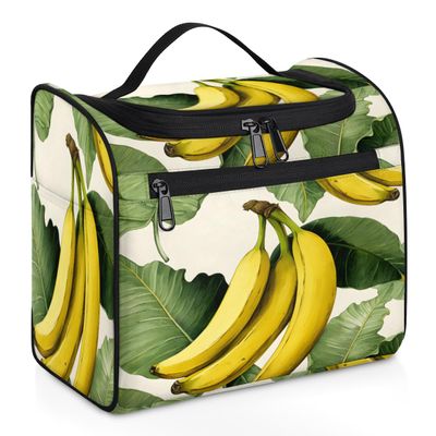 Adornori Banana Pattern Travel Toiletry Bag for Men and Women, Large Hanging Makeup Bag Organizer Toiletries Bag for Travel, Tropical Fruit Cosmetic Bag with Handle