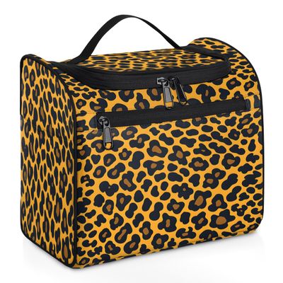 Adornori Leopard Print Travel Toiletry Bag for Men and Women, Large Hanging Makeup Bag Organizer Toiletries Bag for Travel, Safari Cheetah Print Cosmetic Bag with Handle