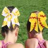 12 PCS Softball Baseball Cheer Bows, Sparkly Rugby Hair Bows with Elastic Hair Ties Accessories for Teens Girls Women Cheerleading Softball Competition Sports (Yellow Softball) view 3