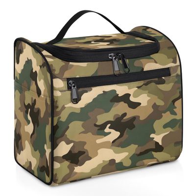 Adornori Camo Travel Toiletry Bag for Men and Women, Large Hanging Makeup Bag Organizer Toiletries Bag for Travel, Brown Camouflage Cosmetic Bag with Handle