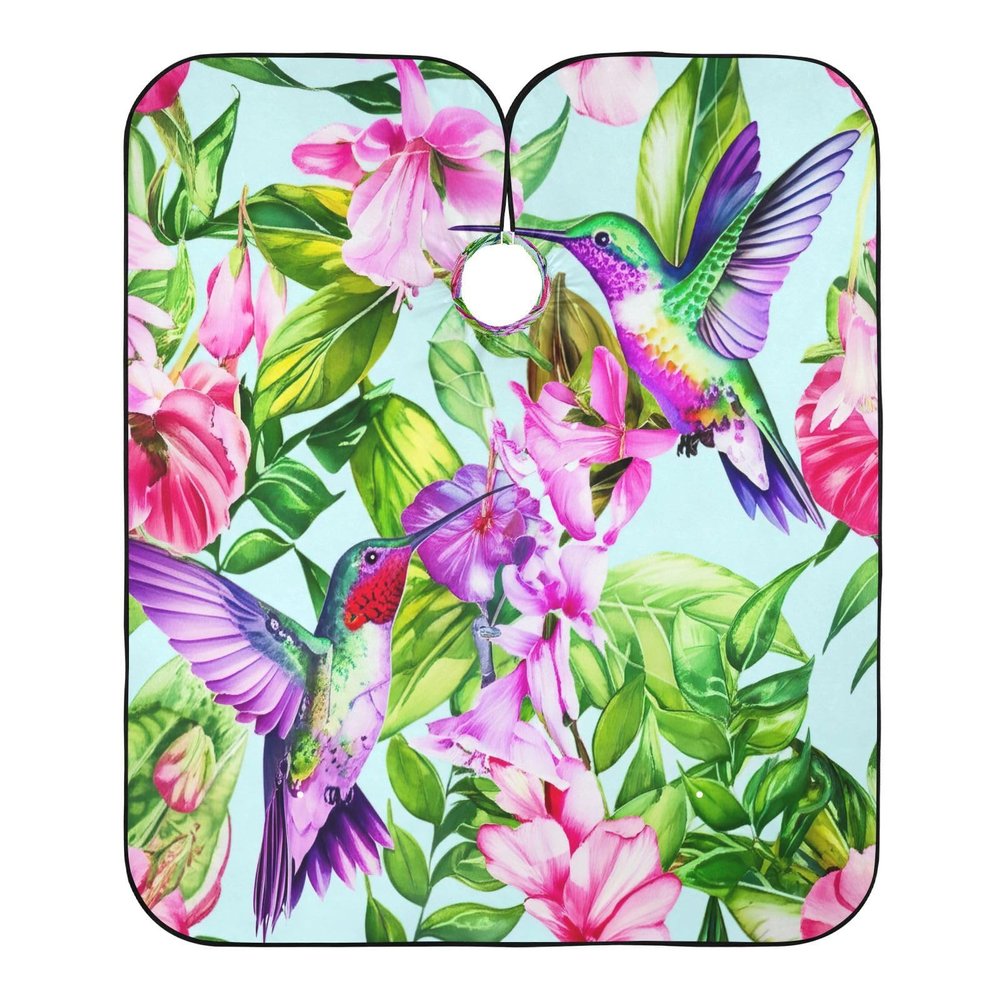 Colorful Hummingbirds Flowers Green Cloth Barber Cape Salon Hair Dye Cape, 64.9 In x 55.1 In Barber Capes Adults