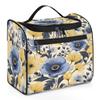 Adornori Floral Flower Travel Toiletry Bag for Men and Women, Large Hanging Makeup Bag Organizer Toiletries Bag for Travel, Yellow Blue Cosmetic Bag with Handle view 1