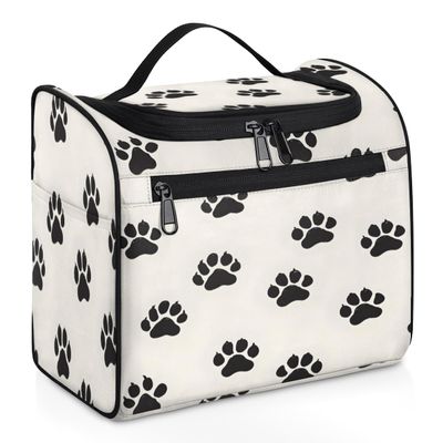 Adornori Dog Paws Travel Toiletry Bag for Men and Women, Large Hanging Makeup Bag Organizer Toiletries Bag for Travel, Cute Footprints Cosmetic Bag with Handle