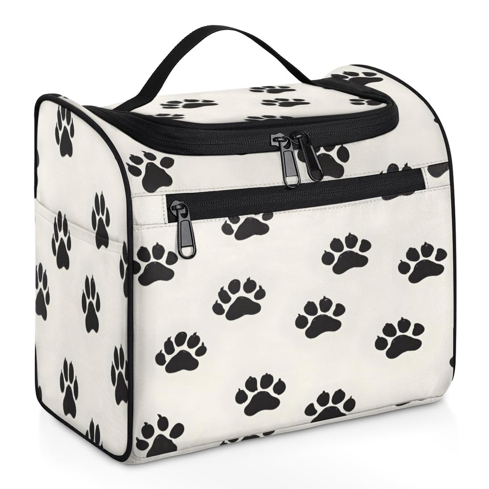 Adornori Dog Paws Travel Toiletry Bag for Men and Women, Large Hanging Makeup Bag Organizer Toiletries Bag for Travel, Cute Footprints Cosmetic Bag with Handle