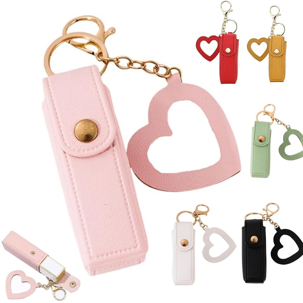 4PCS Lip Oil Keychain - Mirror & Oil 2-in-1, Lipstick Holder Keychain with Mirror, Portable Lip Balm Holder for Travel Gift (Style 3)