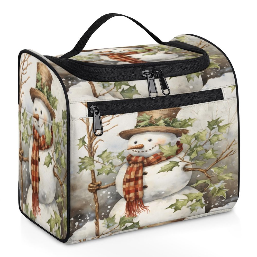 Adornori Christmas Travel Toiletry Bag for Men and Women, Large Hanging Makeup Bag Organizer Toiletries Bag for Travel, Winter Xmas Tree Snowman Cosmetic Bag with Handle
