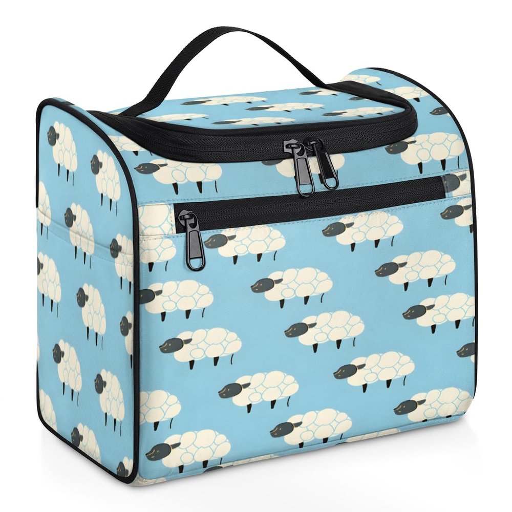 Adornori Cute Travel Toiletry Bag for Men and Women, Large Hanging Makeup Bag Organizer Toiletries Bag for Travel, Sheep Cosmetic Bag with Handle