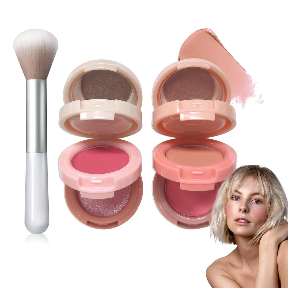 2 Colors Blush Palette,Matte Contour Makeup Blush for Cheeks,Waterproofing Highly Pigmented Face Cheek Blusher with Make Up Brush A14