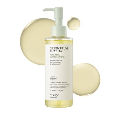 CKD Green Plum AHABHA Pore Zero Face Cleansing Oil -Gentle Korean Cleanser, Instant Makeup Removal, Sebum Control, Hydrating & Low-Irritation. No Oily Residue. 7.03 fl oz