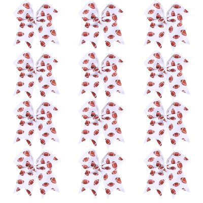 12 PCS Football Cheer Bows, Sparkly Rugby Hair Bows with Elastic Hair Ties Accessories for Teens Girls Women Cheerleading Softball Competition Sports (White Football)