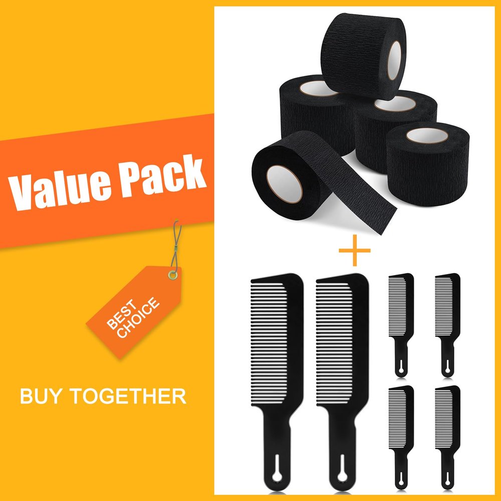 NICEMOVIC 5 Rolls Disposable Barber Paper Neck Strips and 6 Pack Barber Hair Cutting Combs