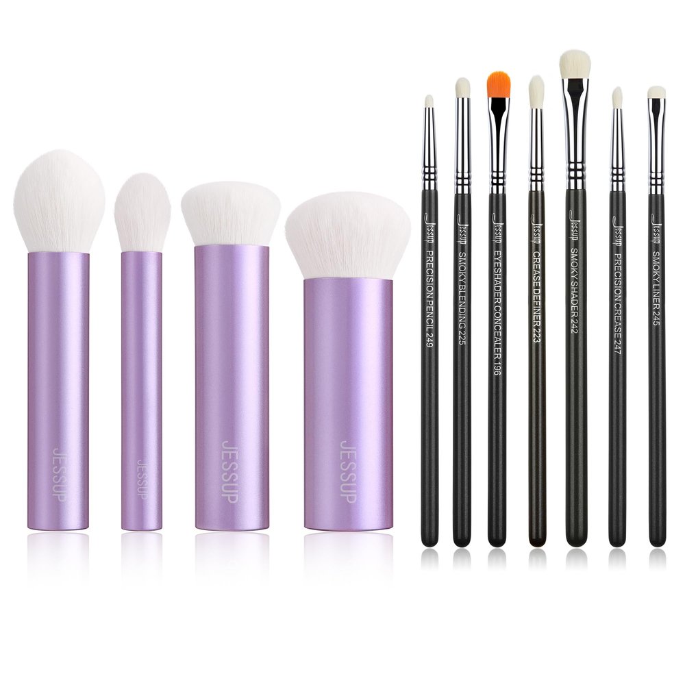 Jessup Eyeshadow Brush Set 7pcs Fluffy T334 Bundled with Face Kabuki Makeup Brushes Set T517