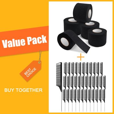 NICEMOVIC 5 Rolls Disposable Barber Paper Neck Strips and 36 Pack Rat Tail Parting Combs