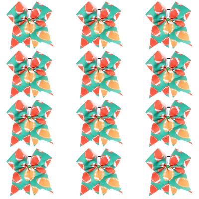 12 PCS Football Cheer Bows, Sparkly Rugby Hair Bows with Elastic Hair Ties Accessories for Teens Girls Women Cheerleading Softball Competition Sports (Green Football)