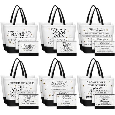24PCS Thank You Canvas Tote Bags with Handles Zipper Employee Inspirational Makeup Bags for Employee Appreciation Gifts Women Aesthetic Canvas Bag Inspired Gift for Team Staff Teacher Coworkers Office