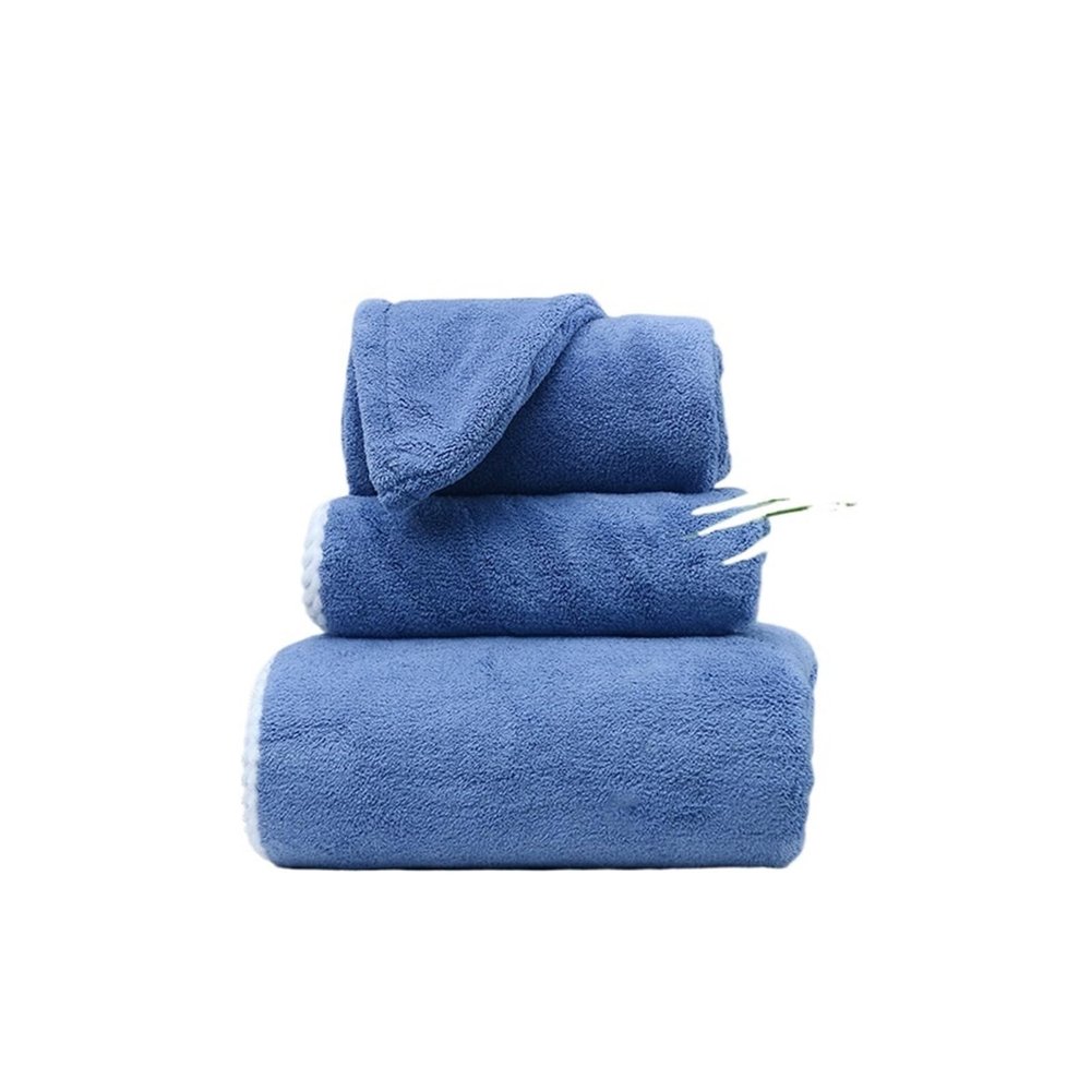 NSUQOA JSEIAJB Three-Piece Gift Set Couple Bath Towel Towel Non-Cotton Bath Wrap Quick-Drying Hair Cap(Blue)