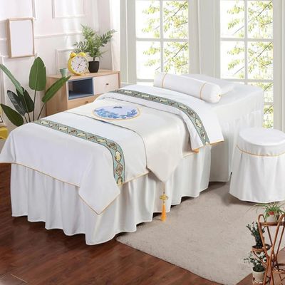 White,70x185cm/27.5x72.8in,Beauty Bed Blanket with Breather Holes,Elastic Salon SPA Bed Sheet Cover Massage Bed Cover Pillowcase Stool Cover Massage Table Sheets 4 Piece Set