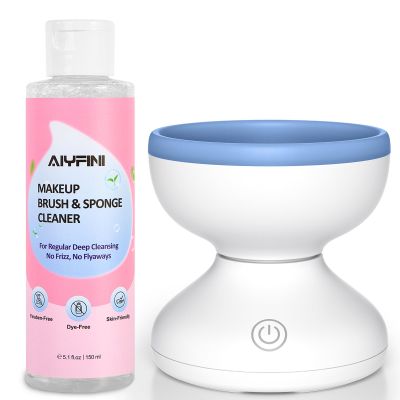 Alyfini Makeup Brush Cleaner Machine + Cleanser Solution Combo, Powerful for Tough Residue on Make Up Brushes/Sponges/Puffs