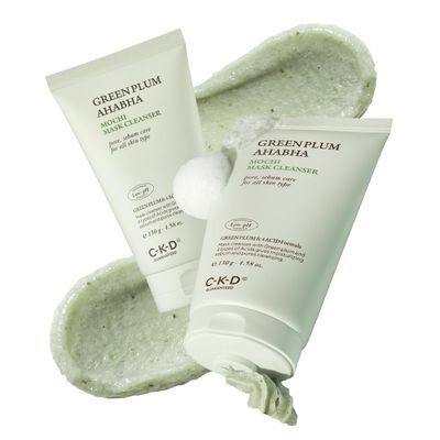 CKD Green Plum AHABHA Clay Mask Cleanser - All in One, Korean Face Wash + Makeup Remover + Gentle Scrub with Controls Sebum, Tightens Pores, Removes Blackheads. All Skin Types. 4.58 oz
